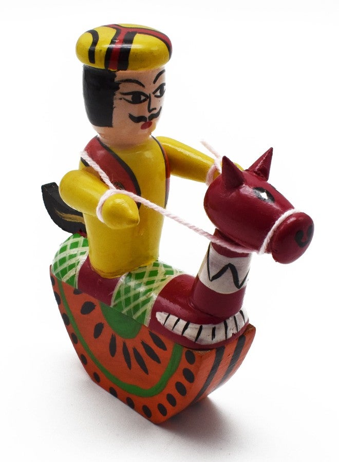 justhandmade Wooden Horse Procession Jodi Dolls| Channapatna Kelu Gombe Jodi | Multicolour Home Decor Showpiece (JHMHORSE102) - Image 4